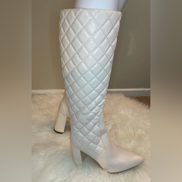 London Rag Quilted Knee-High Block Heeled Boots - Size 8 - White - Picture 4 of 11